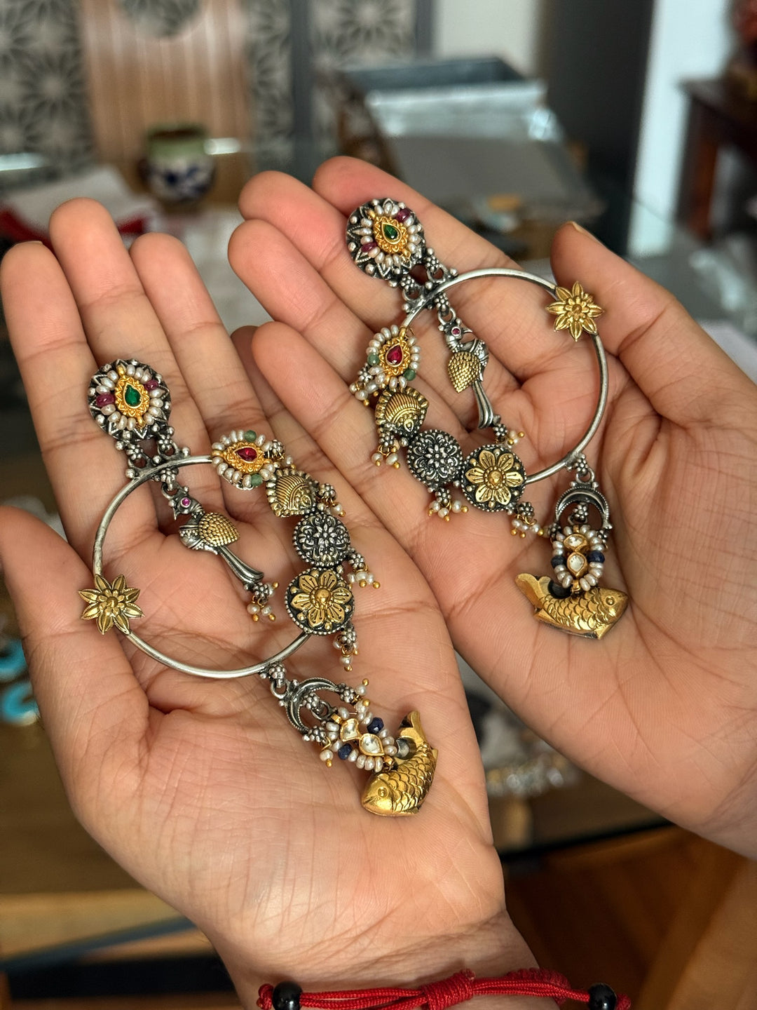 Fusion Kundan Silver Earrings | SHIVKA