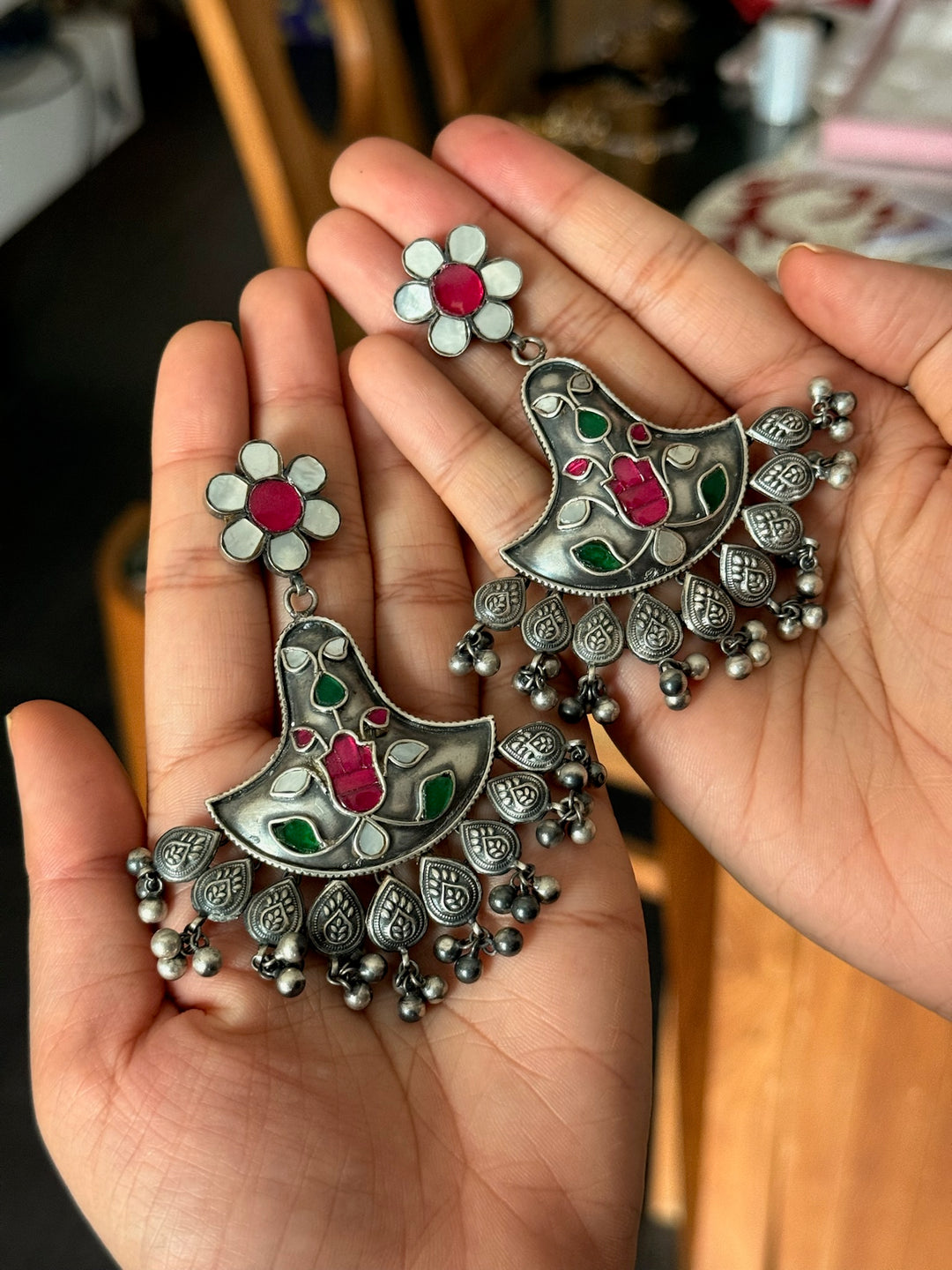 Gulabi Bagh Earrings | Silver & Kundan Earrings