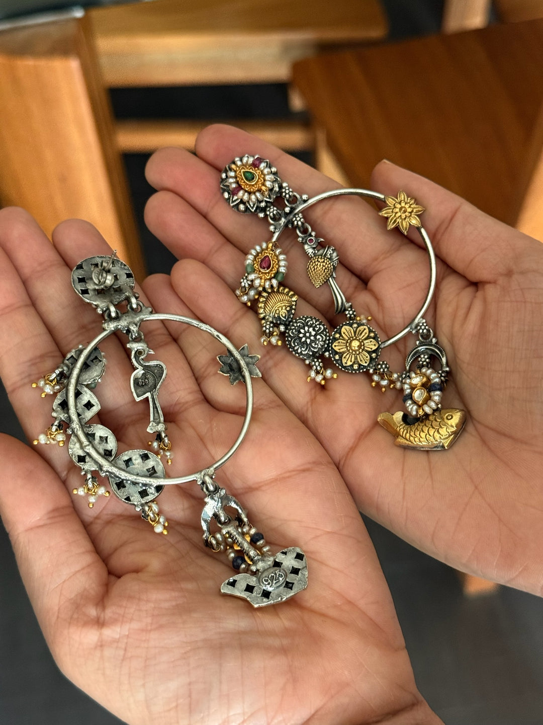 Fusion Kundan Silver Earrings | SHIVKA