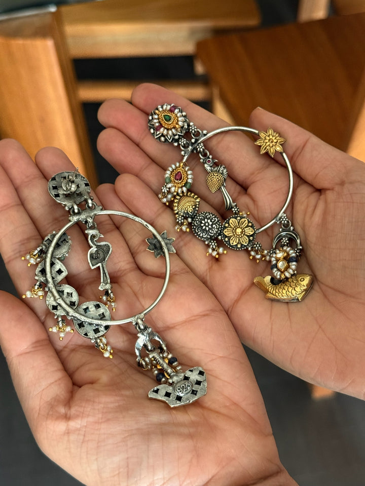 Fusion Kundan Silver Earrings | SHIVKA