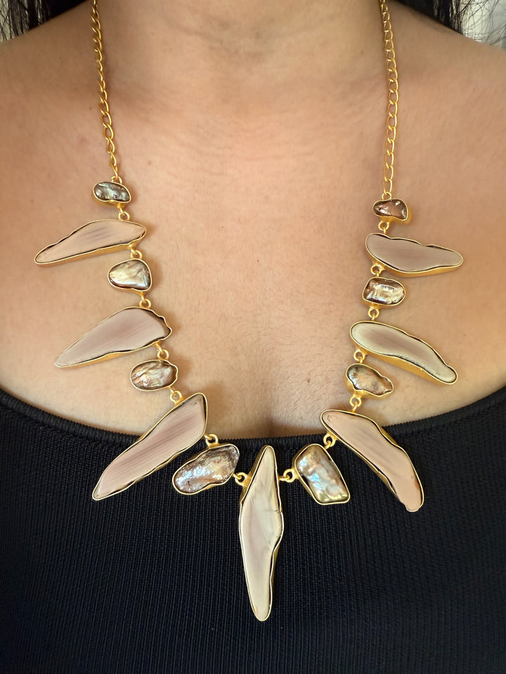 Handmade Brass Necklace with Natural Gemstones