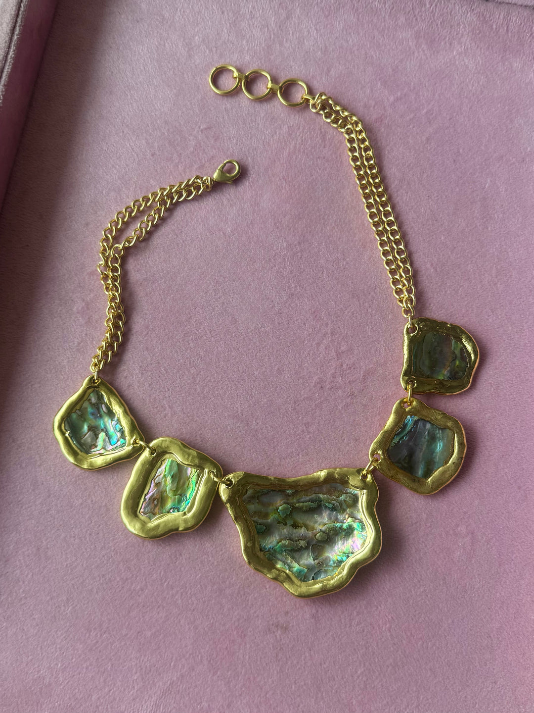 Gold-Edged Abalone Shell Statement Necklace