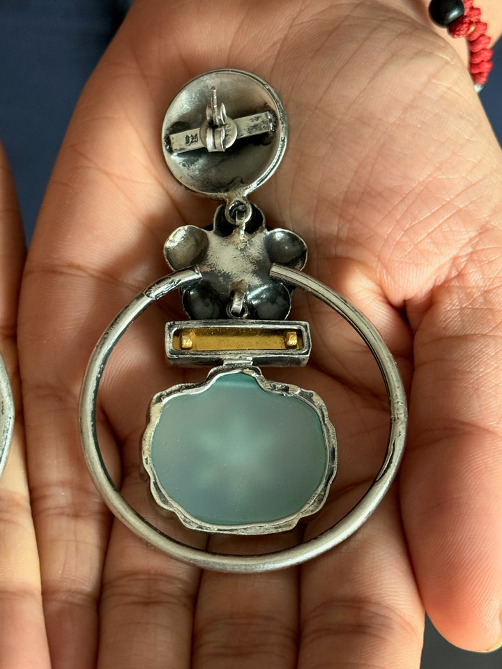 Fusion Kundan Silver Earrings | SHIVKA