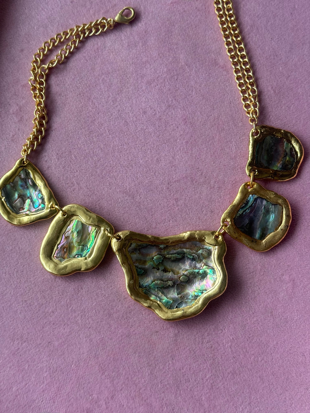 Gold-Edged Abalone Shell Statement Necklace