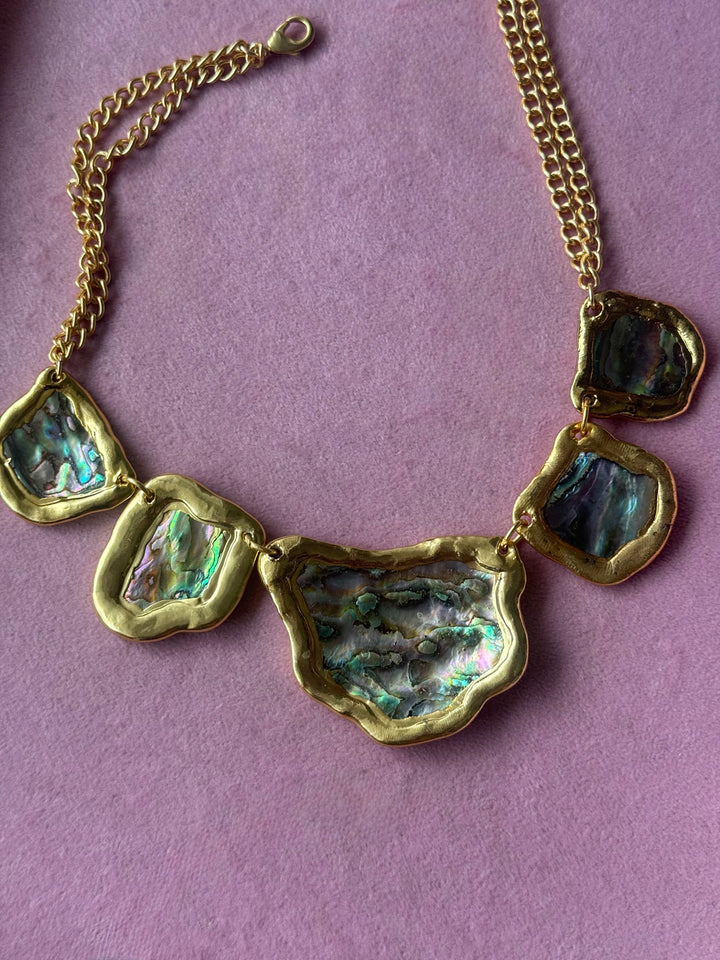 Gold-Edged Abalone Shell Statement Necklace