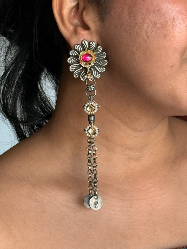 Fusion Kundan Silver Earrings | SHIVKA