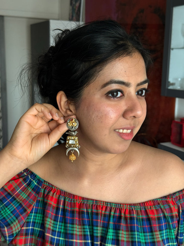 Fusion Kundan Silver Earrings | SHIVKA