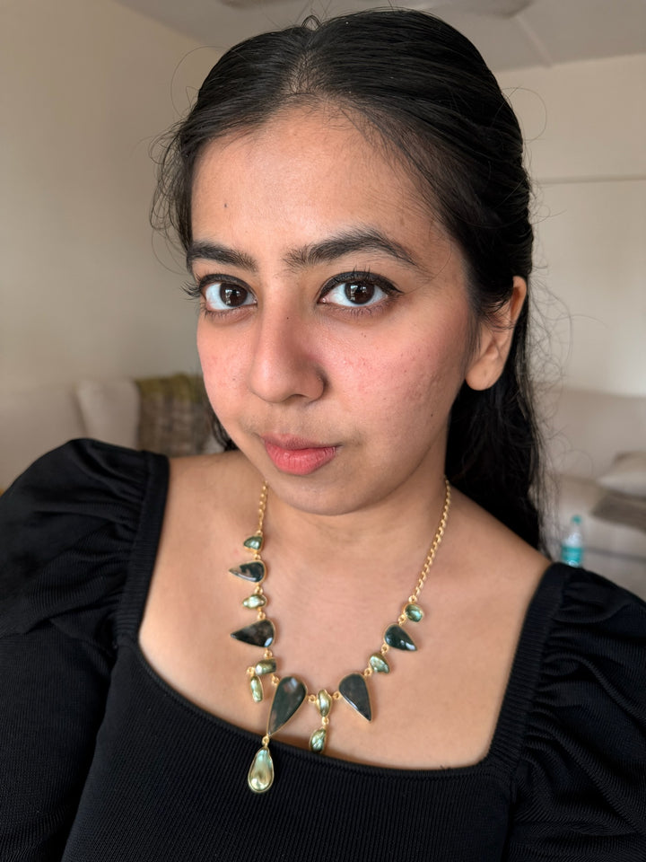 Handmade Brass Necklace with Natural Gemstones