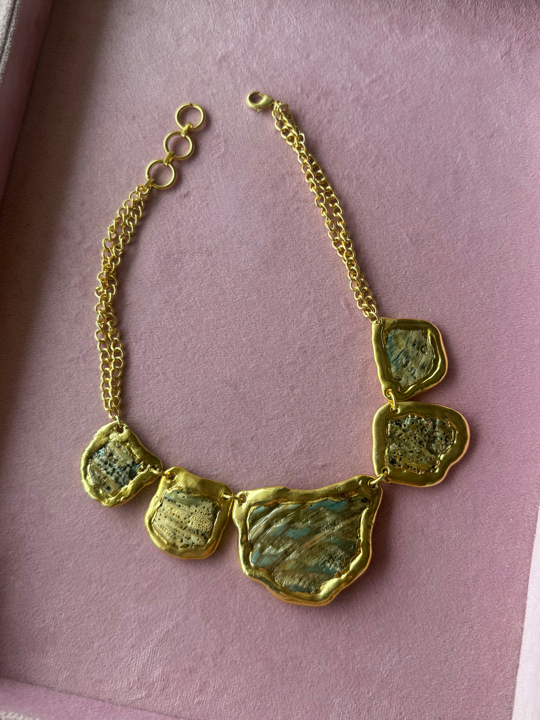 Gold-Edged Abalone Shell Statement Necklace