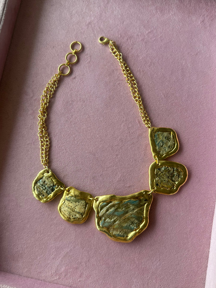 Gold-Edged Abalone Shell Statement Necklace