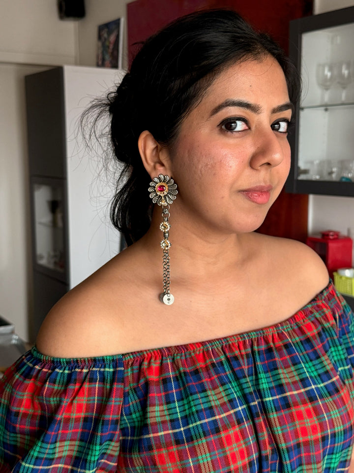 Fusion Kundan Silver Earrings | SHIVKA