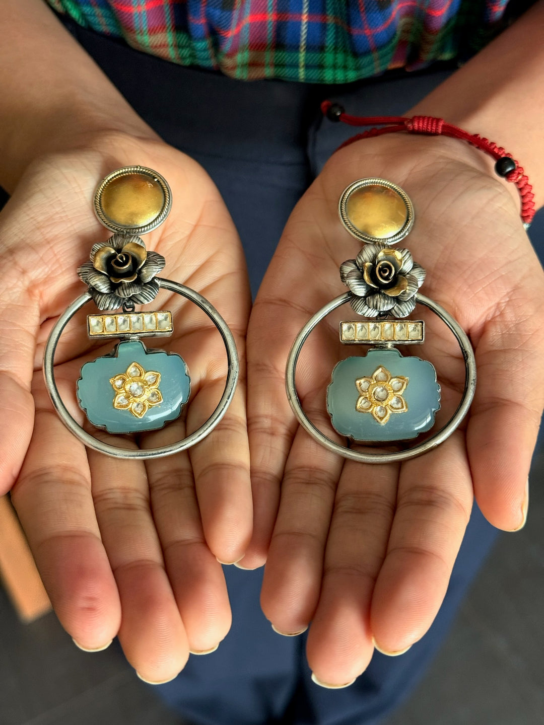 Fusion Kundan Silver Earrings | SHIVKA