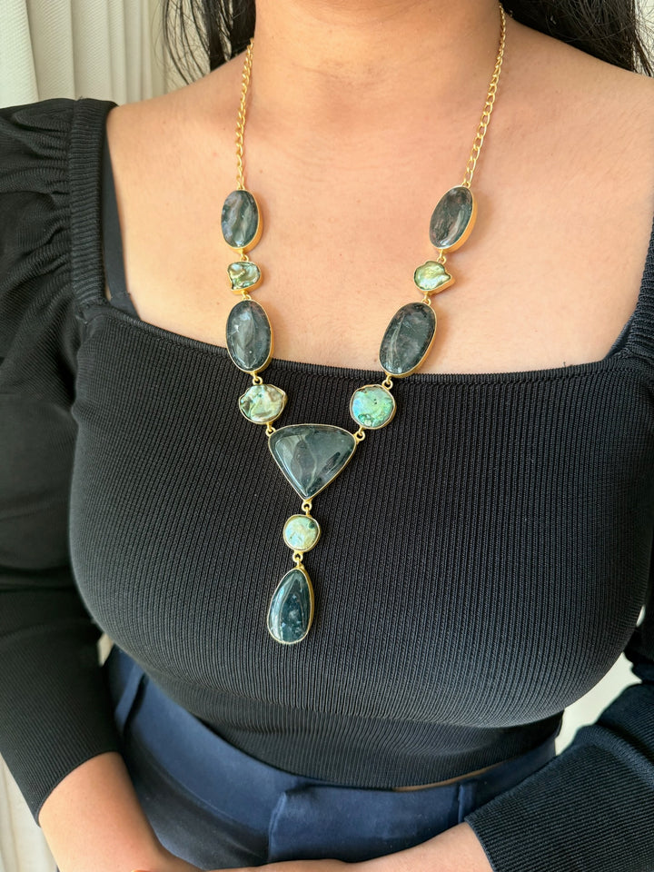 Handmade Brass Necklace with Natural Gemstones