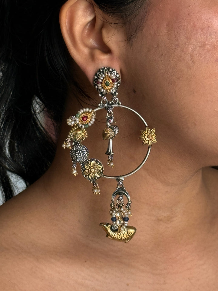 Fusion Kundan Silver Earrings | SHIVKA
