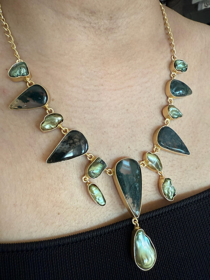 Handmade Brass Necklace with Natural Gemstones