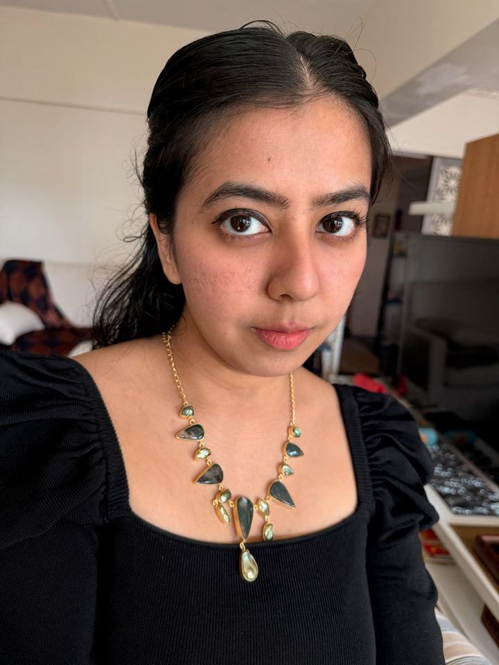 Handmade Brass Necklace with Natural Gemstones