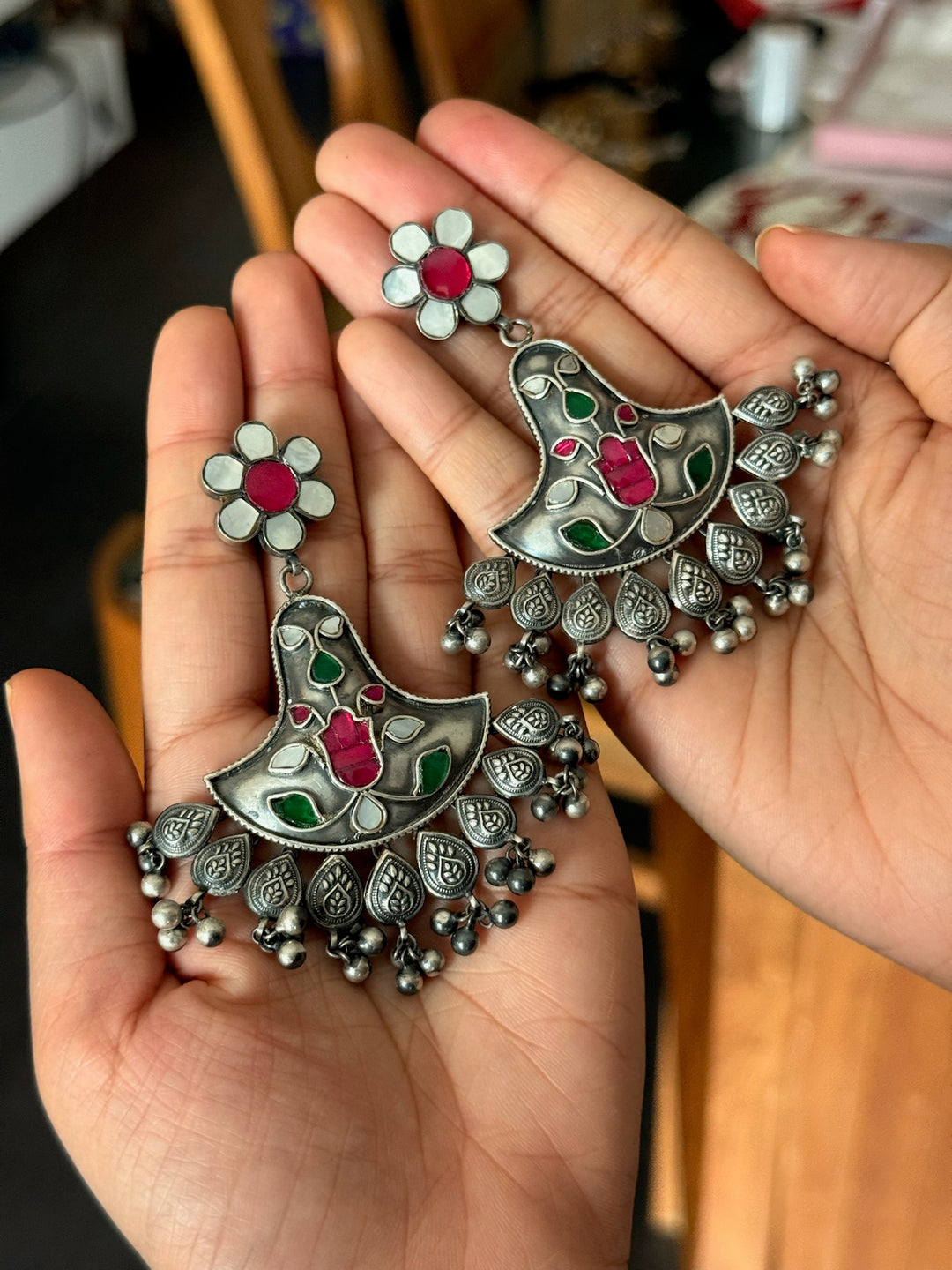 Gulabi Bagh Earrings | Silver & Kundan Earrings