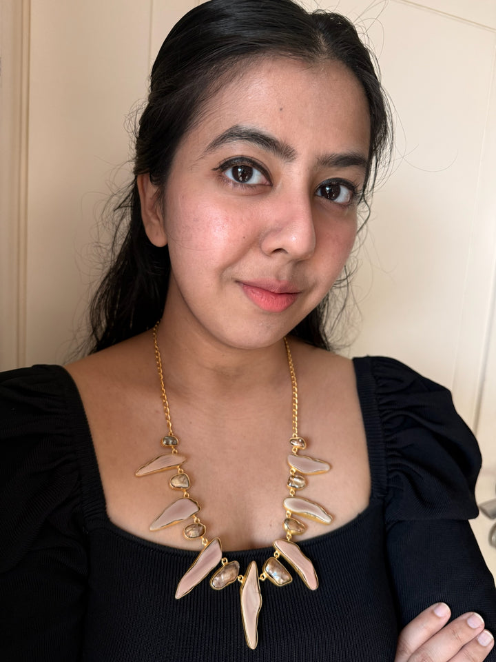 Handmade Brass Necklace with Natural Gemstones