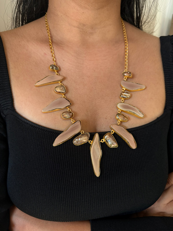 Handmade Brass Necklace with Natural Gemstones