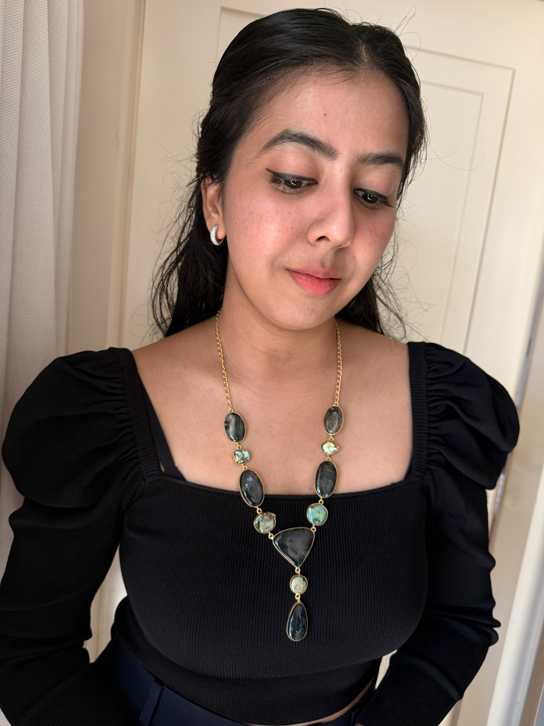 Handmade Brass Necklace with Natural Gemstones