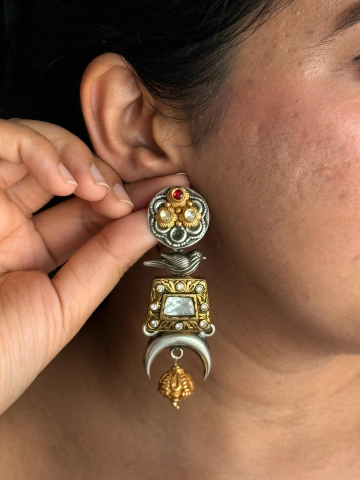 Fusion Kundan Silver Earrings | SHIVKA