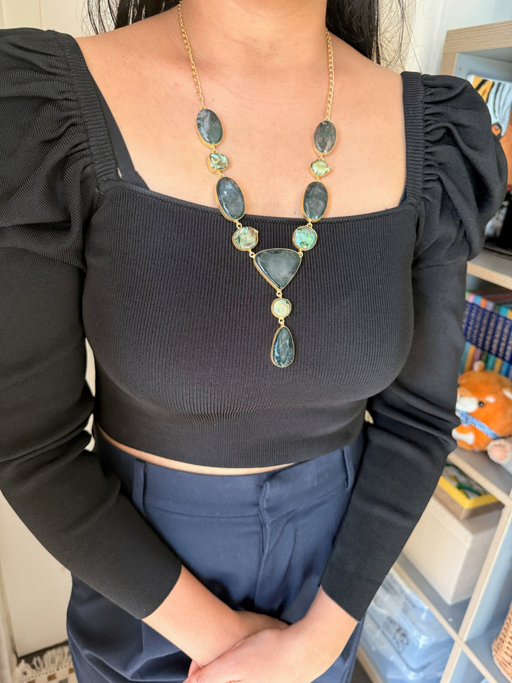 Handmade Brass Necklace with Natural Gemstones