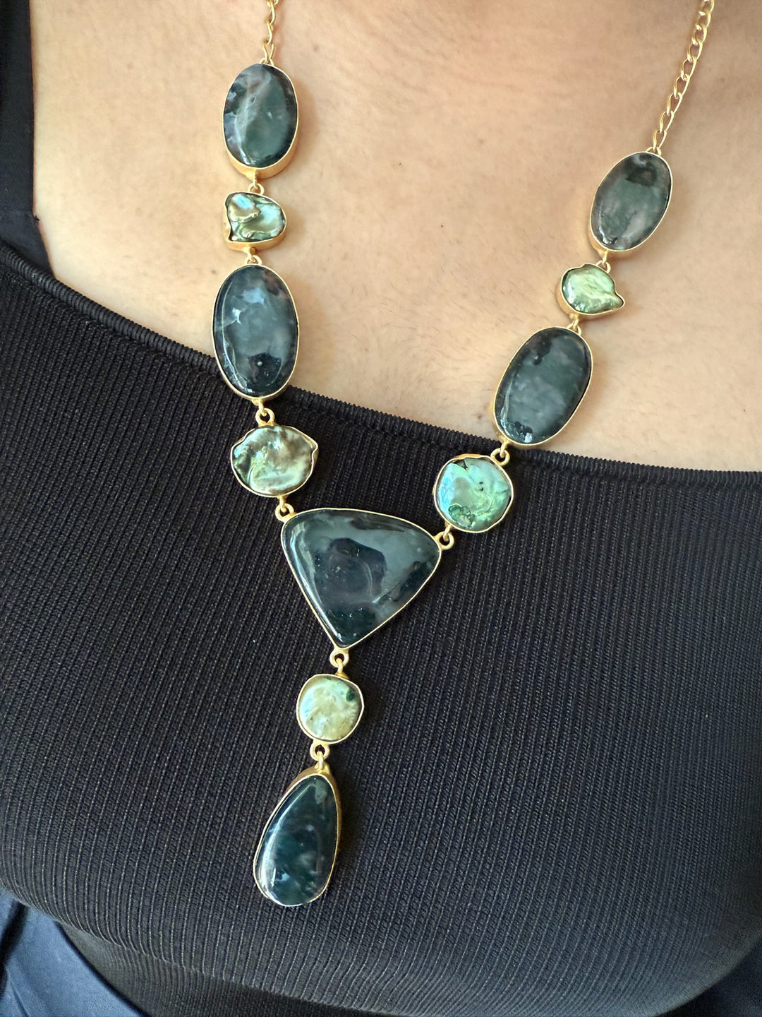 Handmade Brass Necklace with Natural Gemstones