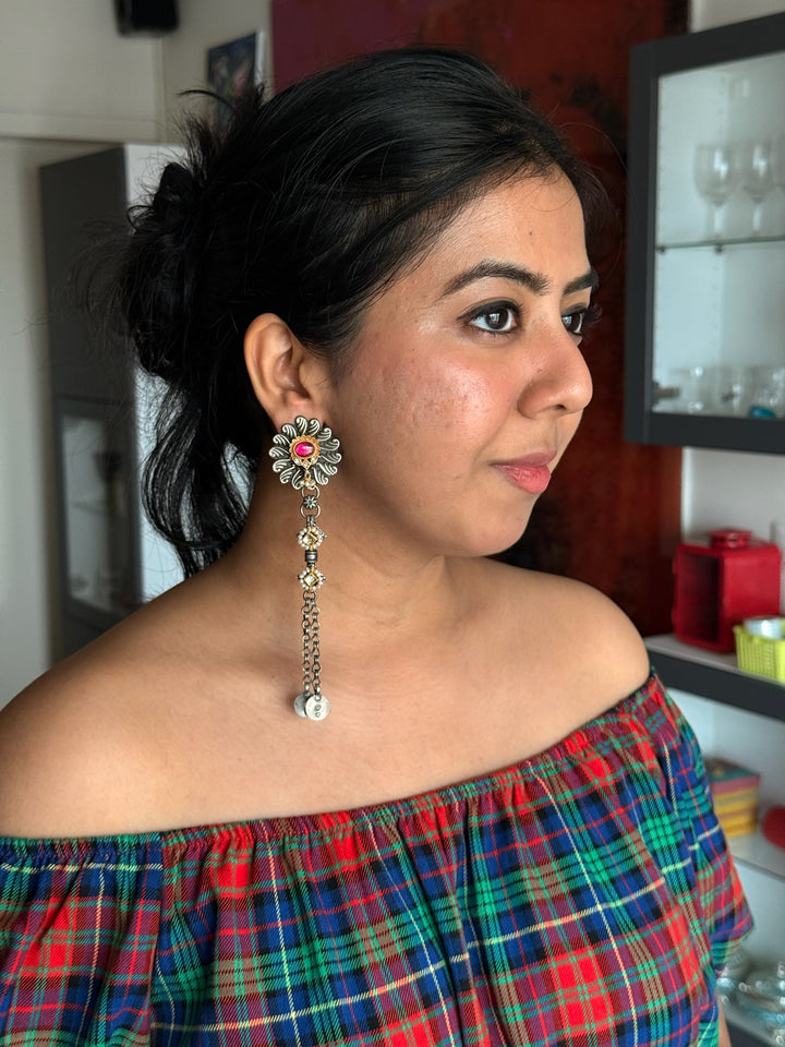 Fusion Kundan Silver Earrings | SHIVKA