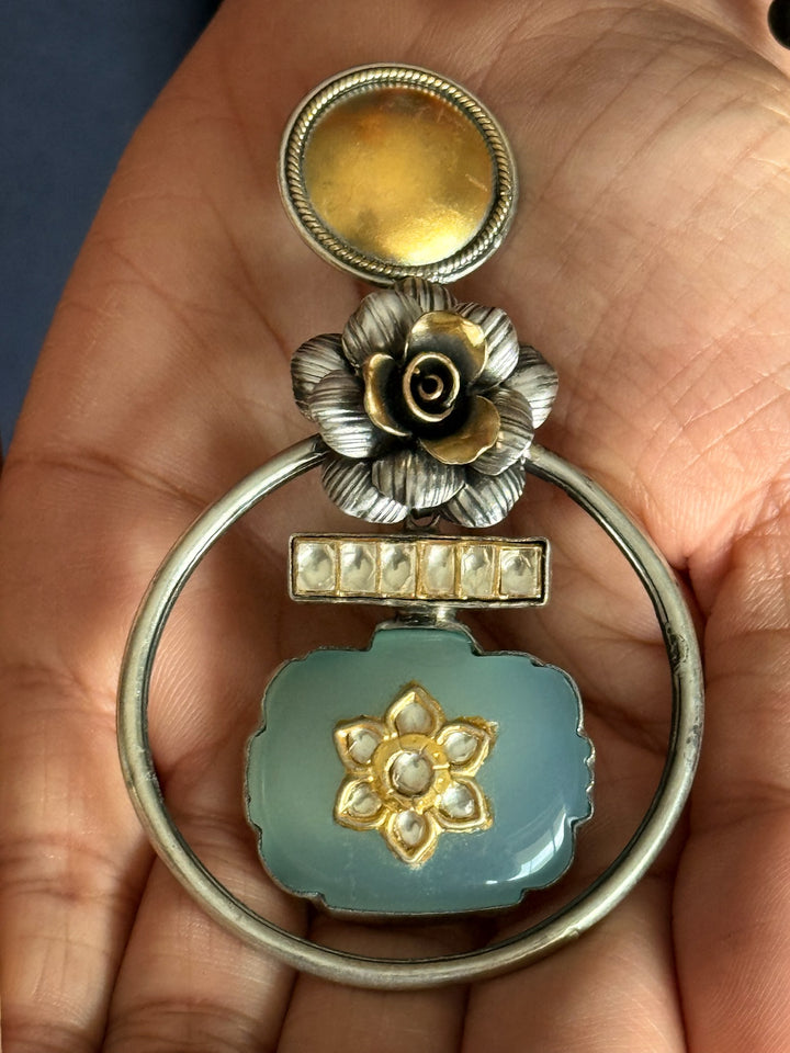 Fusion Kundan Silver Earrings | SHIVKA