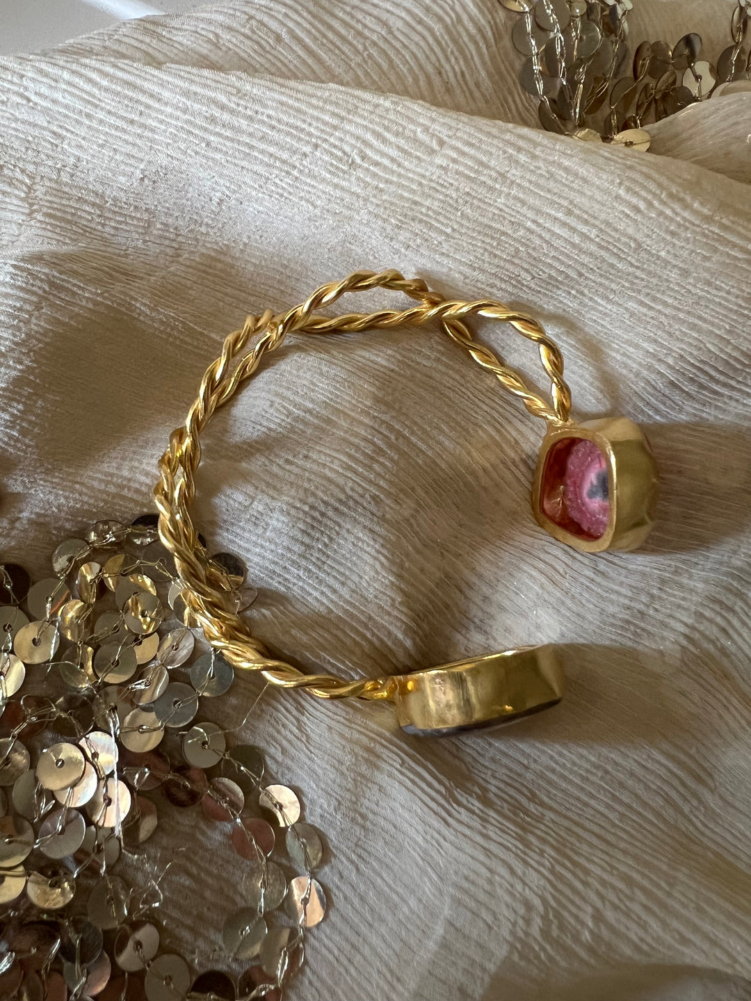 Beautiful Natural Raw Stone Open Cuff