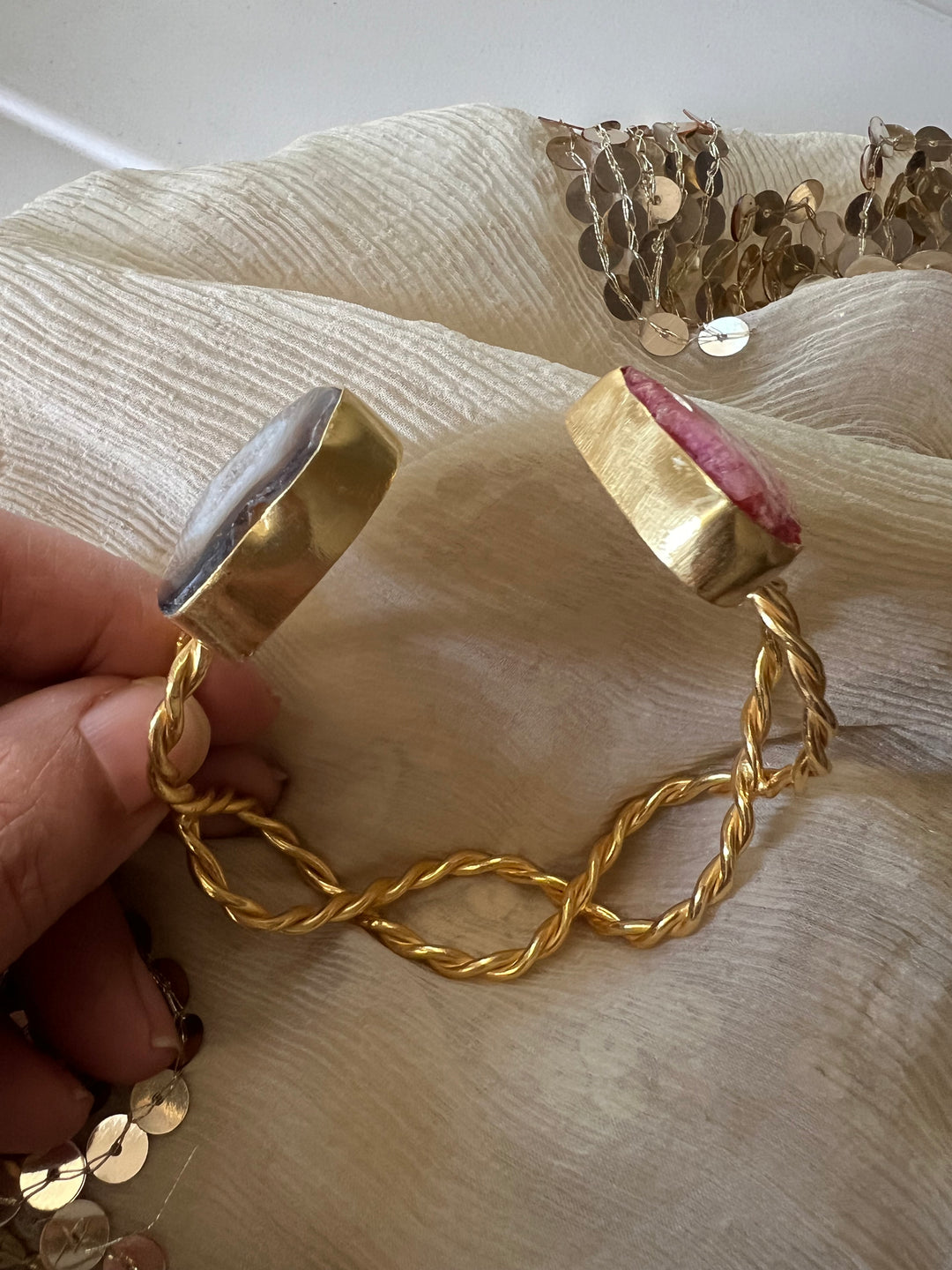 Beautiful Natural Raw Stone Open Cuff