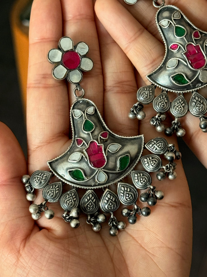 Gulabi Bagh Earrings | Silver & Kundan Earrings