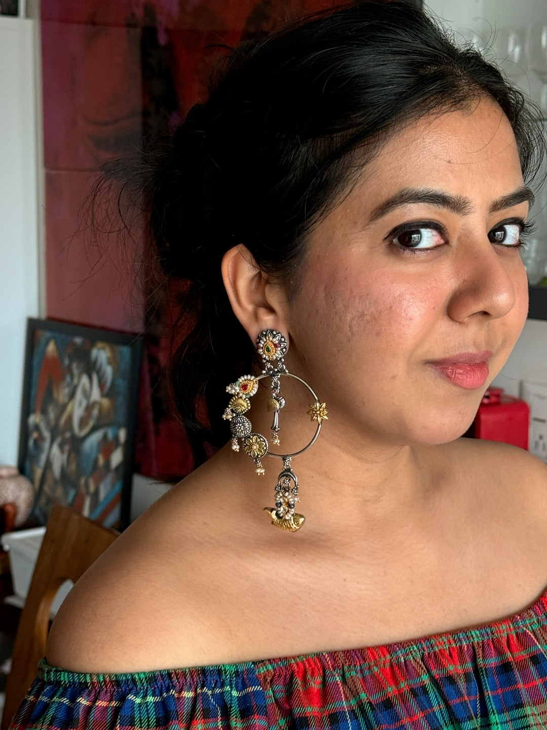 Fusion Kundan Silver Earrings | SHIVKA