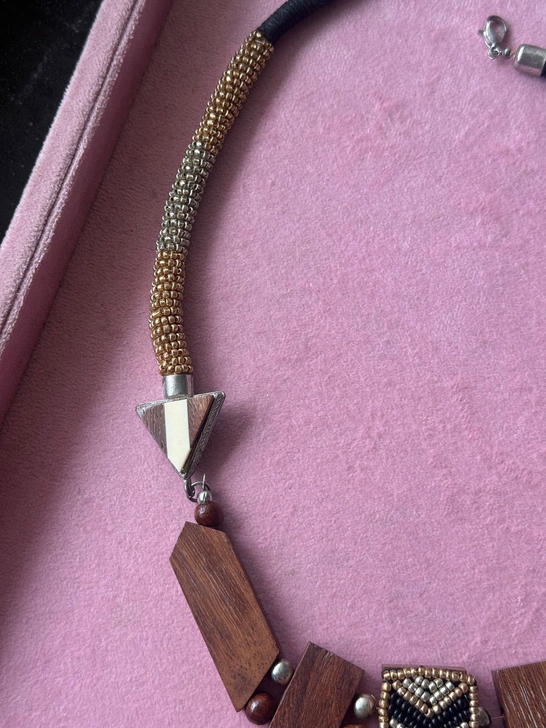 Wooden Bead Geometric Pendant Necklace