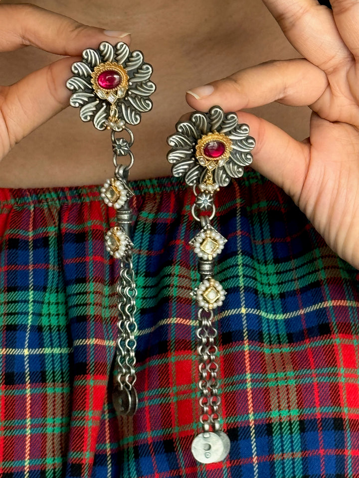 Fusion Kundan Silver Earrings | SHIVKA