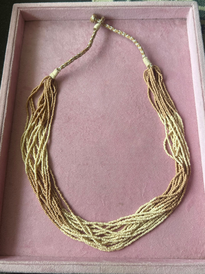 Beige and Cream Multistrand Beaded Necklace
