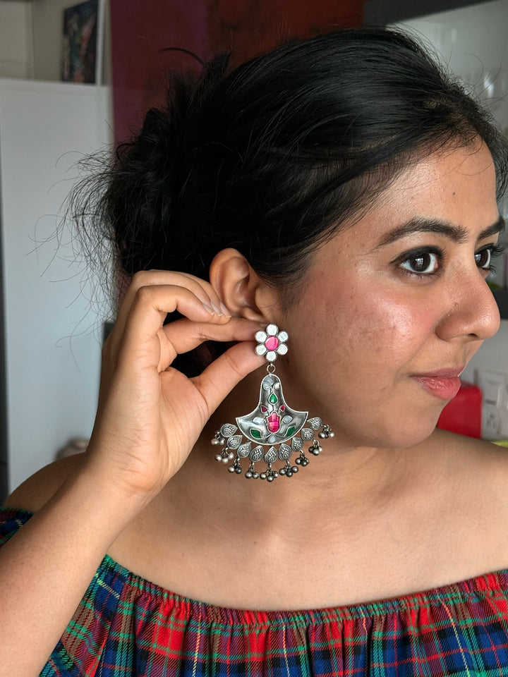 Gulabi Bagh Earrings | Silver & Kundan Earrings