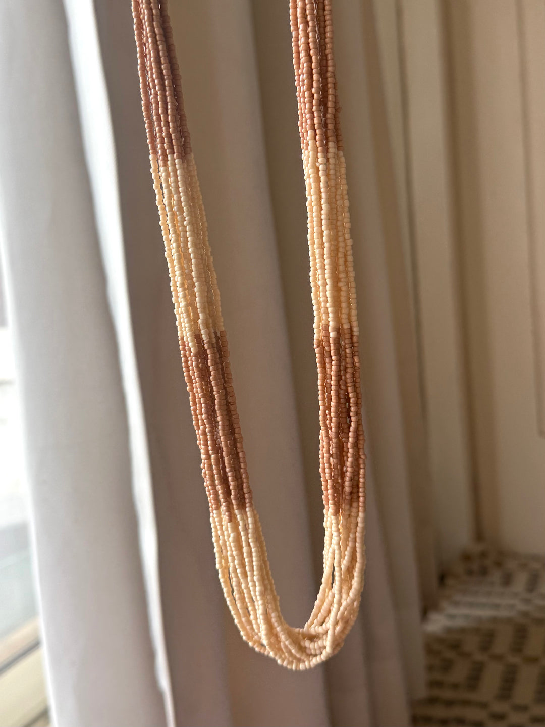 Beige and Cream Multistrand Beaded Necklace