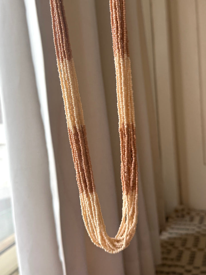 Beige and Cream Multistrand Beaded Necklace