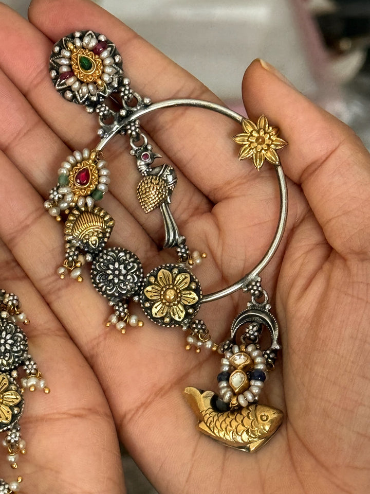 Fusion Kundan Silver Earrings | SHIVKA