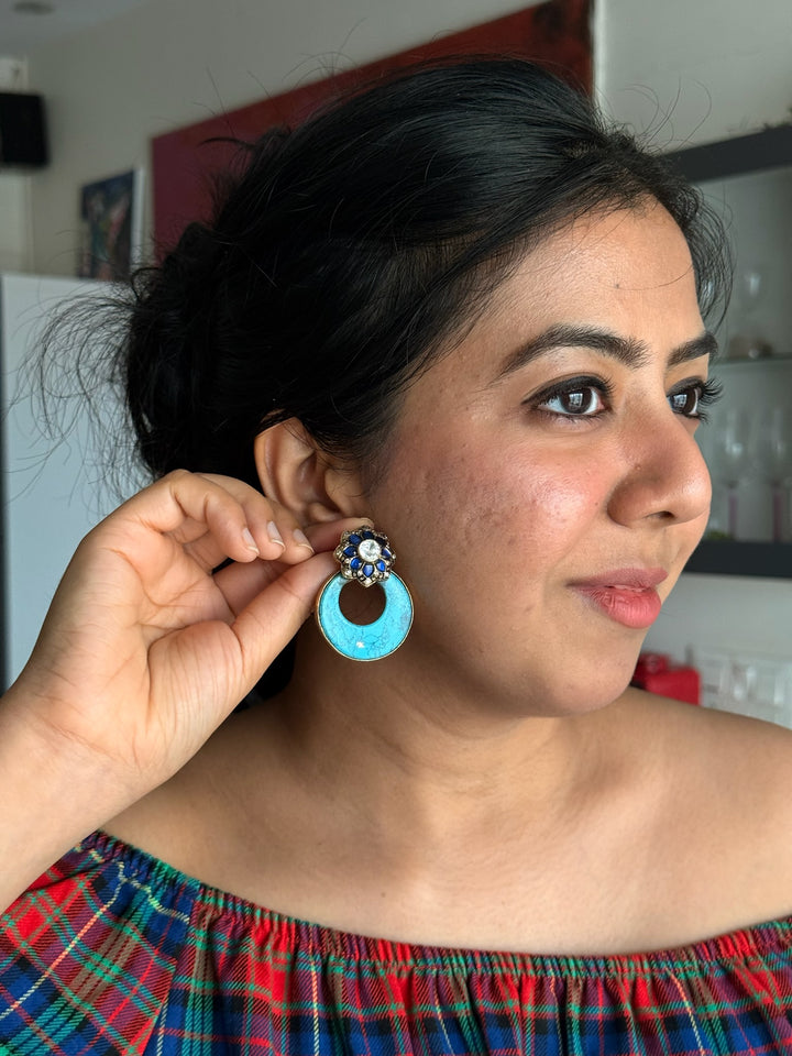 Fusion Kundan Silver Earrings | SHIVKA