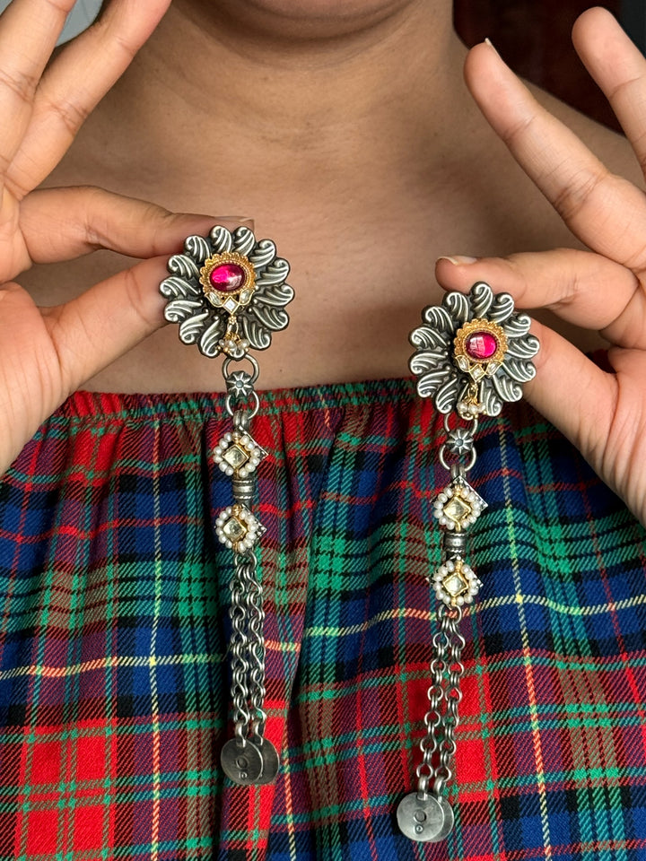 Fusion Kundan Silver Earrings | SHIVKA