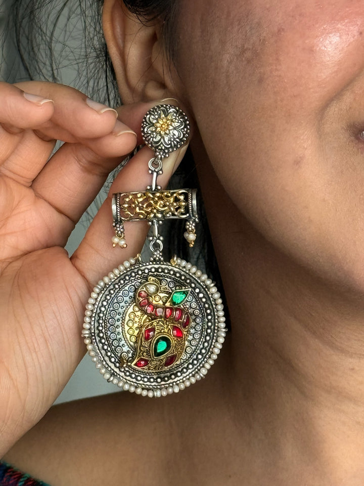 Peacock 925 Silver Fusion Earrings | SHIVKA