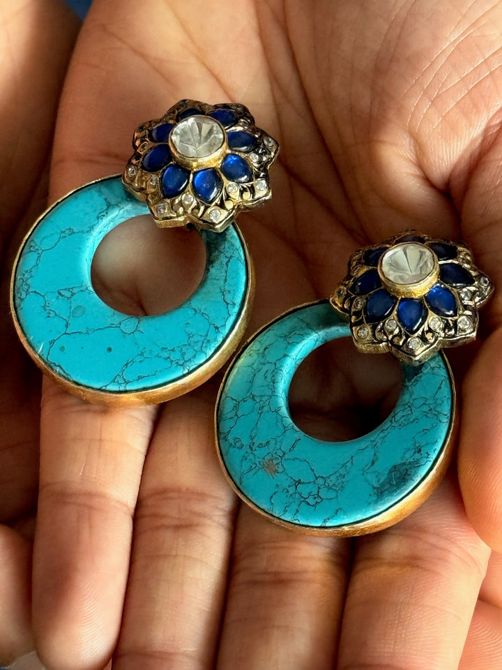 Fusion Kundan Silver Earrings | SHIVKA