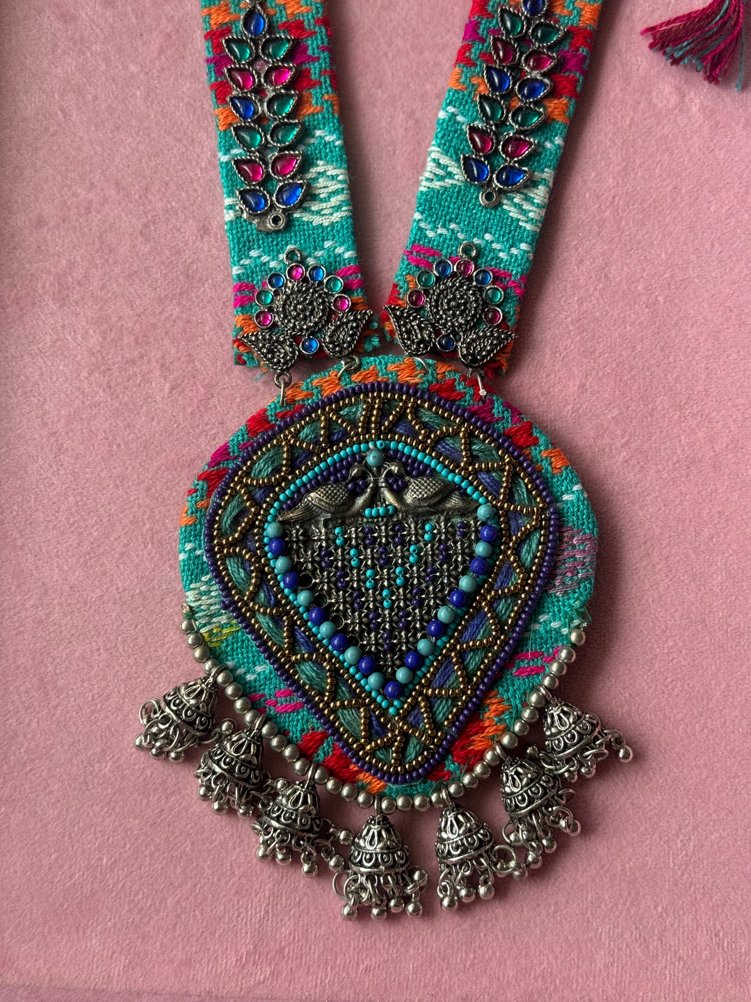 Textile-Mounted Afghani Statement Necklace