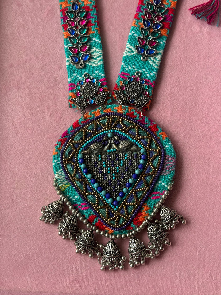 Textile-Mounted Afghani Statement Necklace