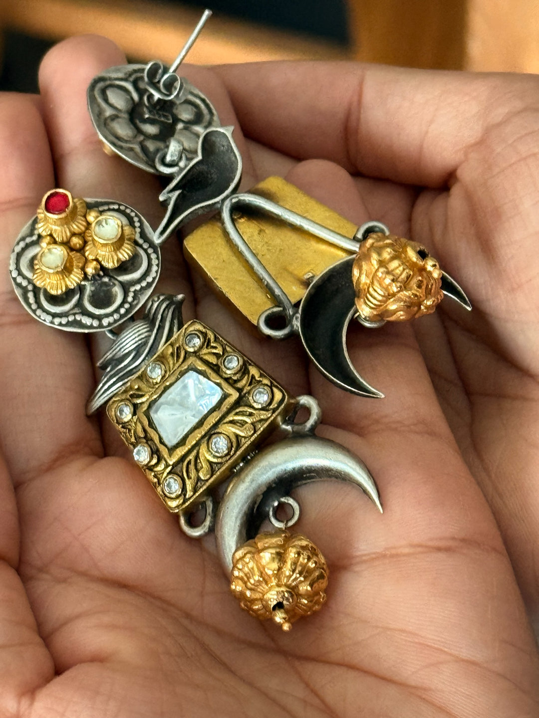 Fusion Kundan Silver Earrings | SHIVKA