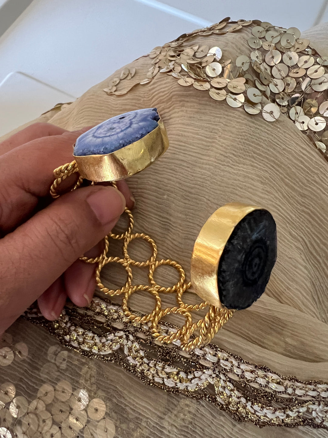 Beautiful Natural Raw Stone Open Cuff