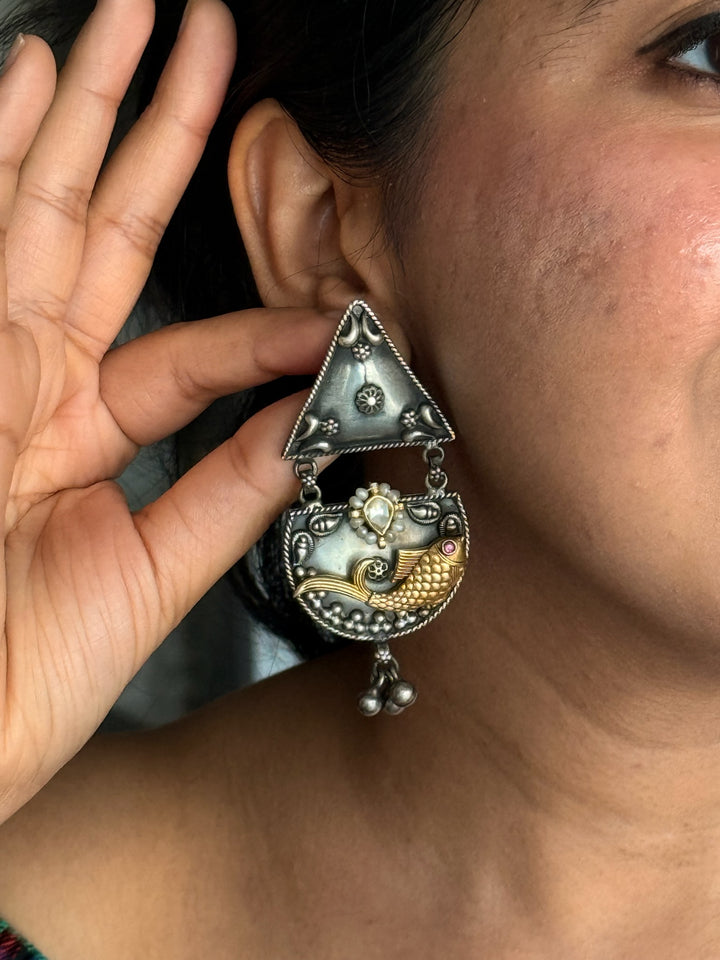 Tribal Fish 925 Silver Earrings | SHIVKA