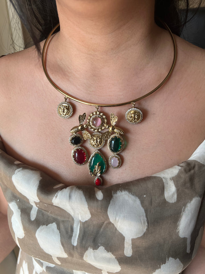 Elegant Animal Figurine Designer Necklace Set | SHIVKA | Brass, Copper & Silver | Perfect for Destination Weddings